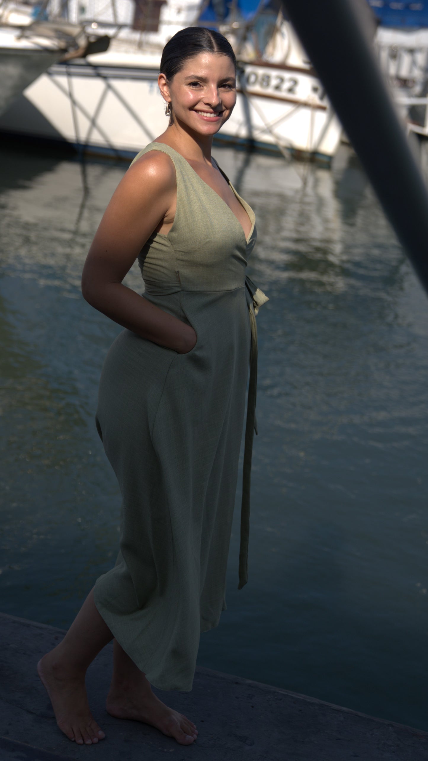 LOTI DRESS GREEN LINEN