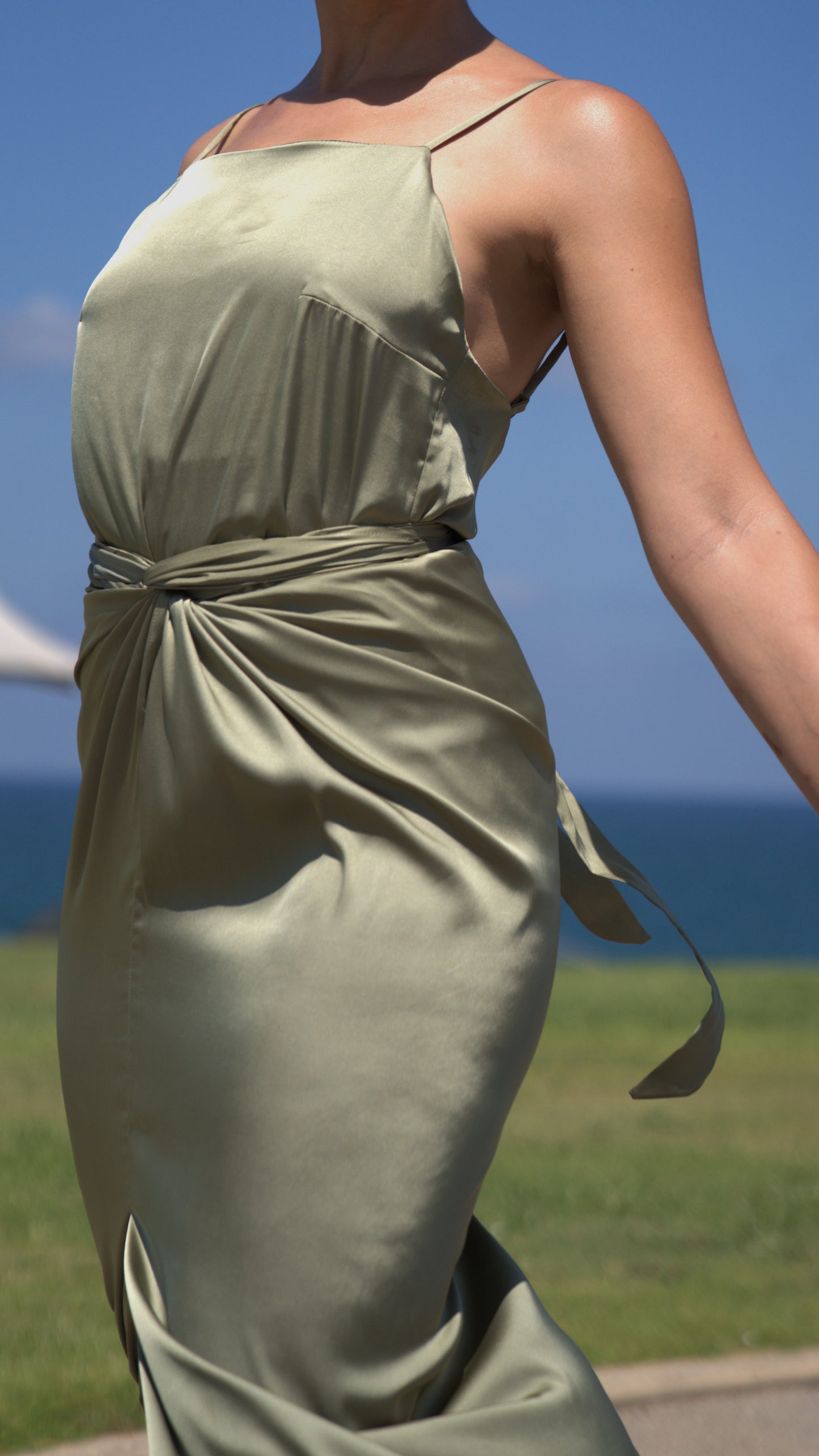 LOLA SKIRT GREEN SILKY SATIN