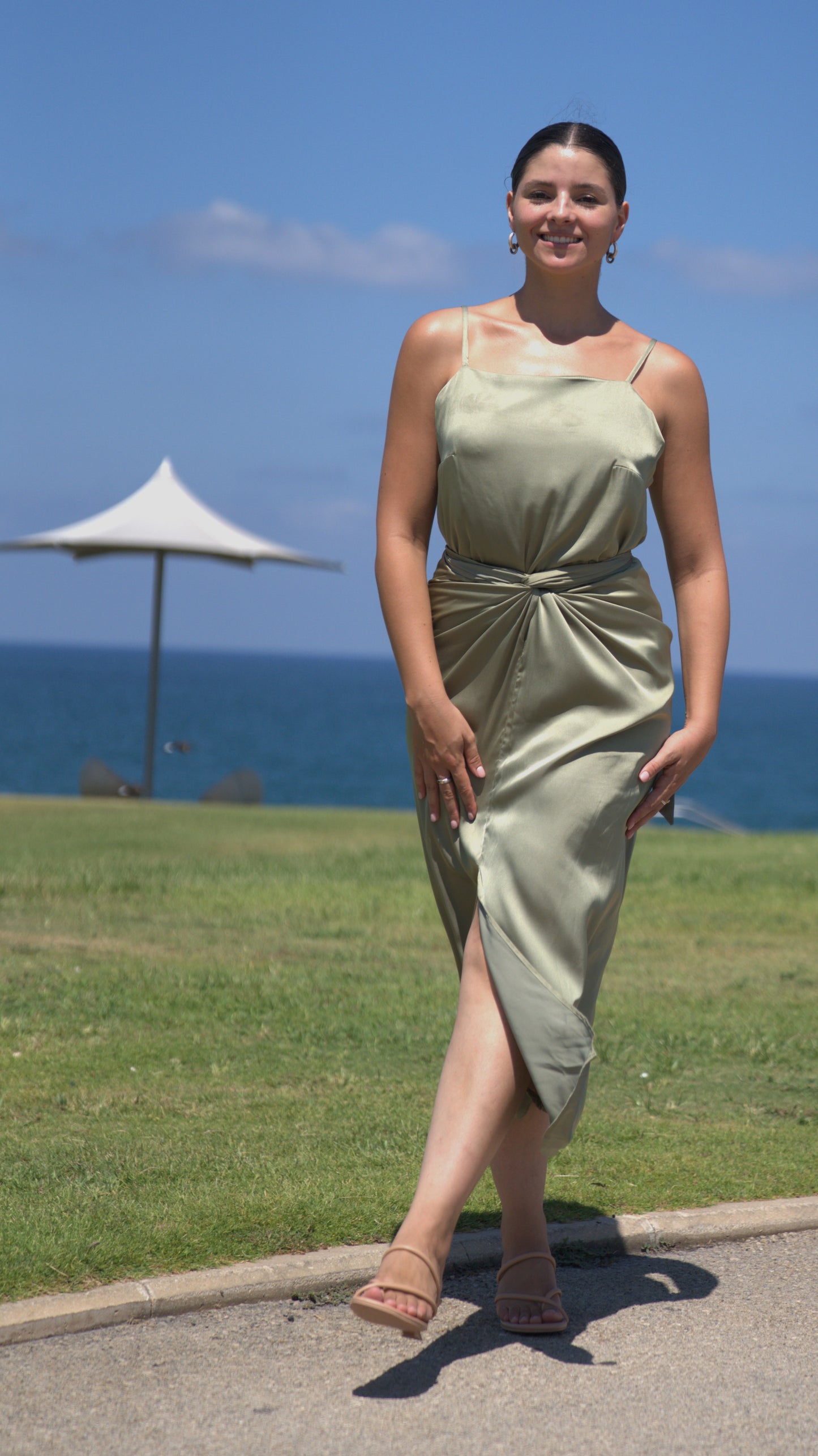 LILA TOP GREEN SILKY SATIN