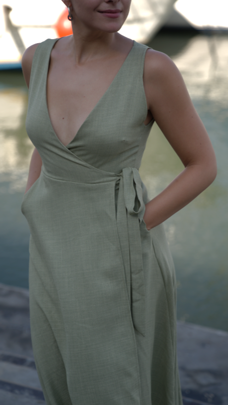 LOTI DRESS GREEN LINEN