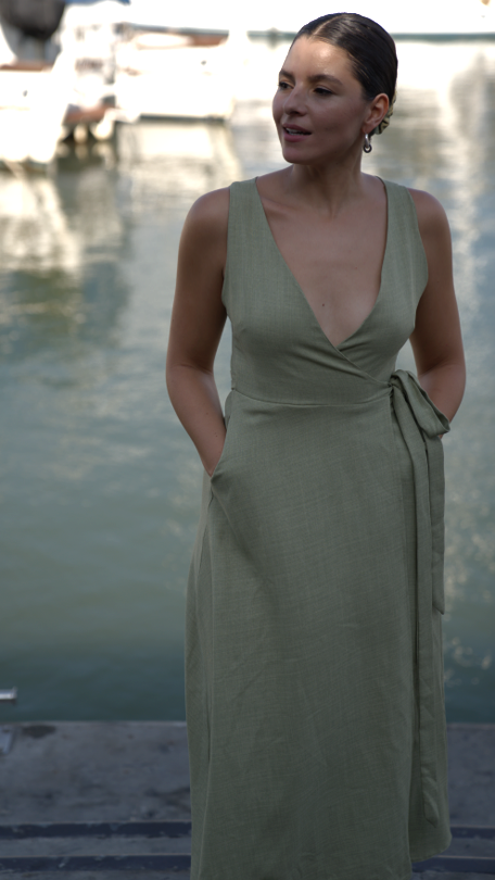 LOTI DRESS GREEN LINEN
