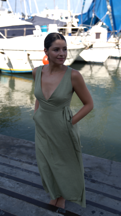 LOTI DRESS GREEN LINEN