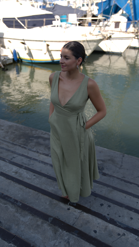 LOTI DRESS GREEN LINEN