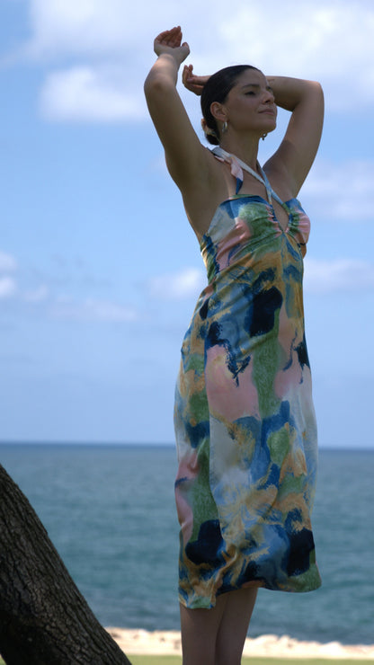 NUR DRESS ABSTRACT SILKY SATIN