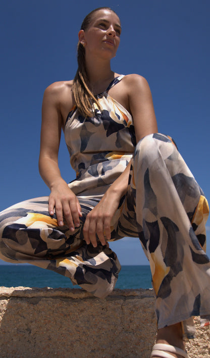 NORA JUMPSUIT FLOWERS SILKY SATIN